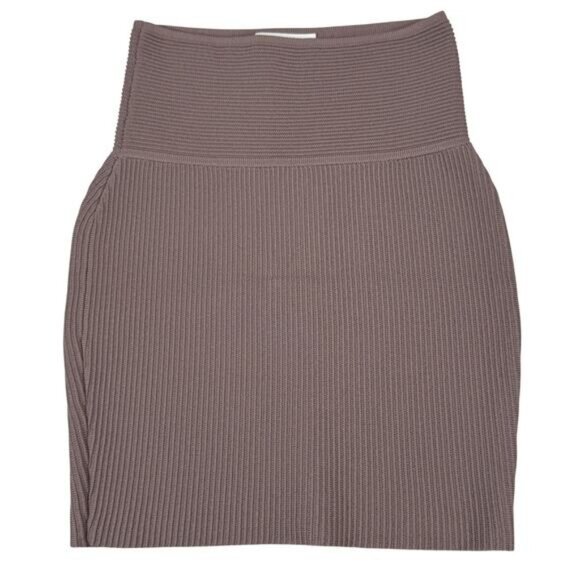 Aritzia Babaton Sculpt Knit Ribbed High Waisted Mini Skirt In Deep Taupe Size XS - Picture 2 of 5
